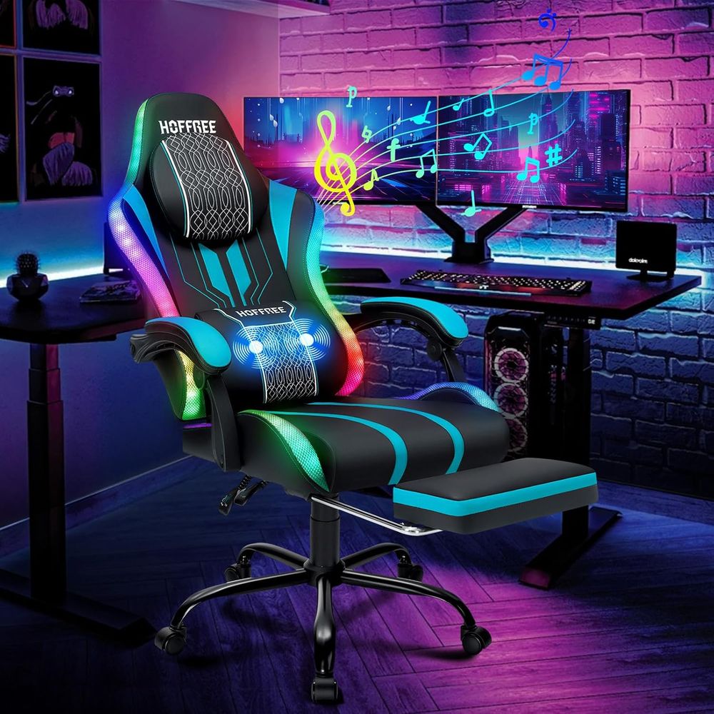 Rgb Gaming Chair - LED Işıklı Hoparlörlü Masajlı Büyük Boy